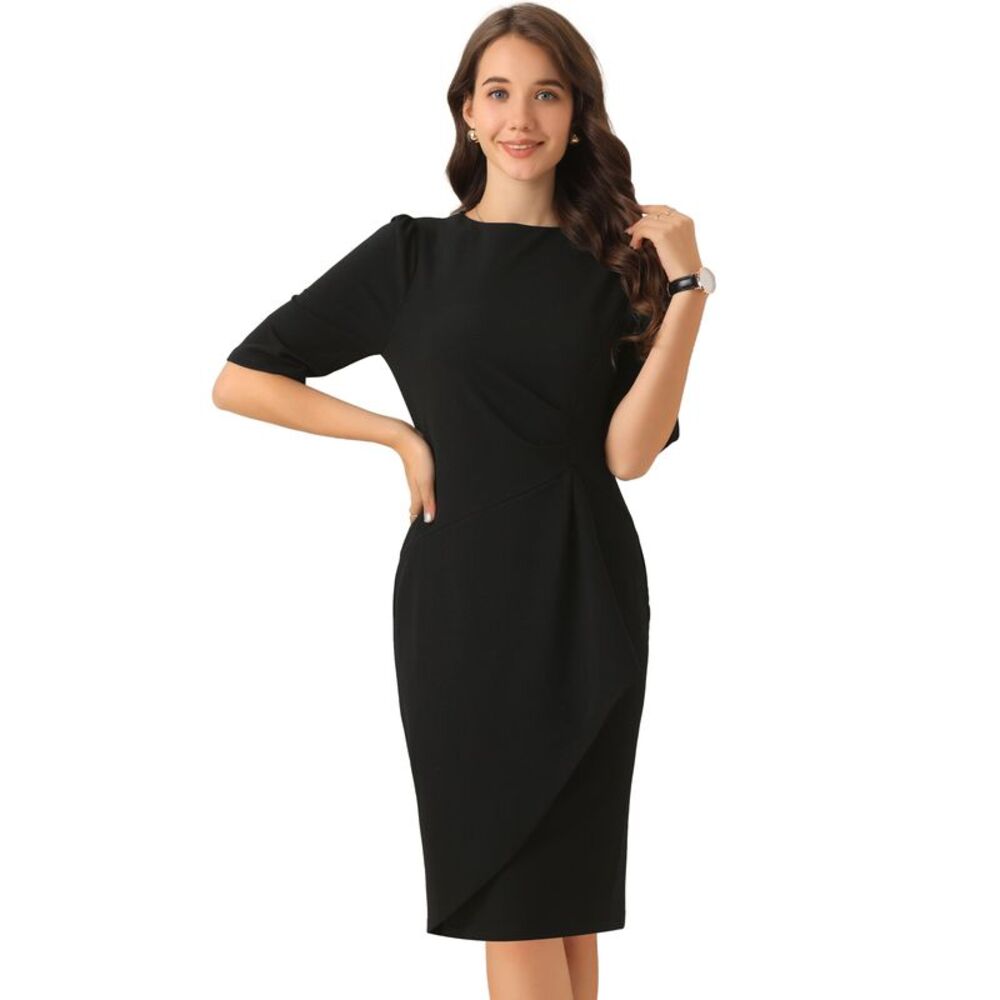 Ruched Dress Short Sleeve Business Work Dress Black